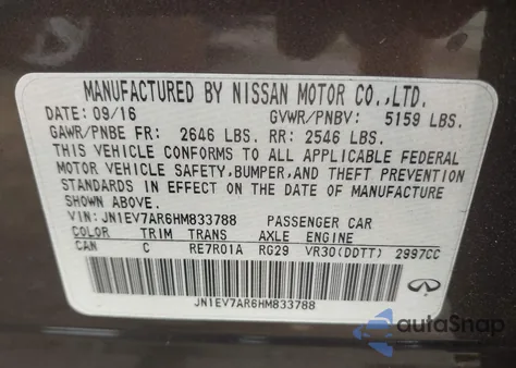 2017 Infiniti Q50 3.0T Premium from USA, damaged, VIN JN1EV7AR6HM833788